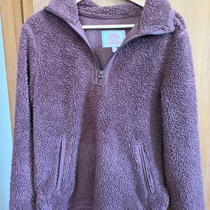 Sherpa Quarter-Zip Fleece Pullover Jacket M Purple/Brown